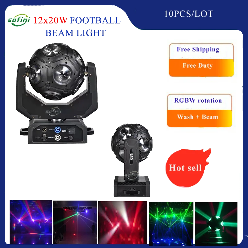 10шт 12x20 W RGBW 4в1 led футболен движещ се главоболие светлина Безкрайно въртене DJ Disco Party Beam Ефект на осветяване на сцена