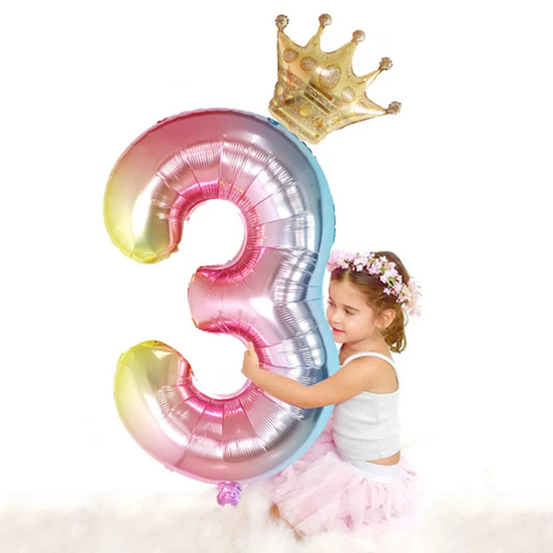 2 бр. 32-инчовите балони от фолио с розови номер и корона за деца, момчета и момичета, Украса за Парти на 1-ви рожден ден, фигурки от розово злато, Глобуси