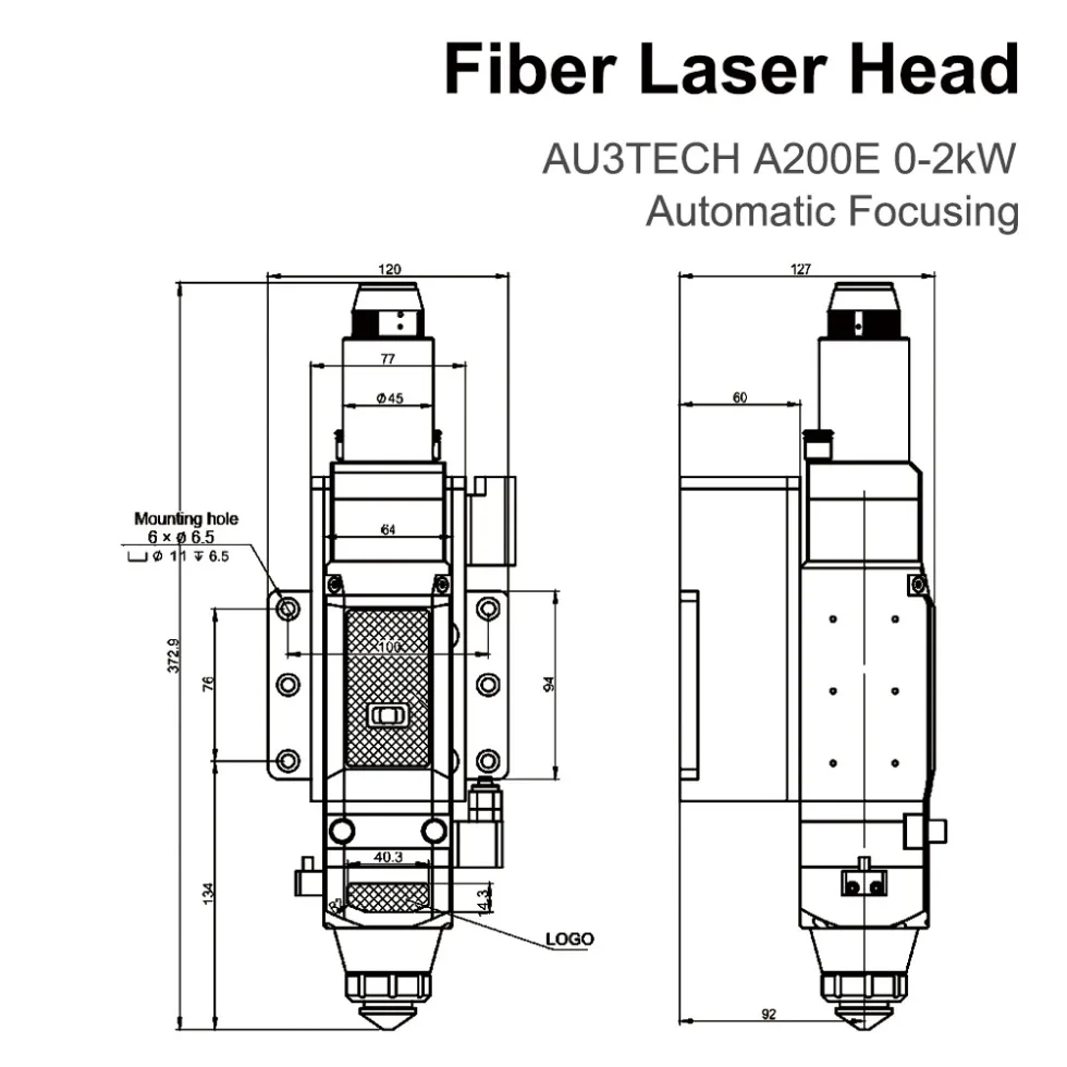 Fiber лазерни корона AU3TECH A200E 0-2KW с автоматично фокусиране D30 CL100 FL125 за металообработващи машини лазерно рязане