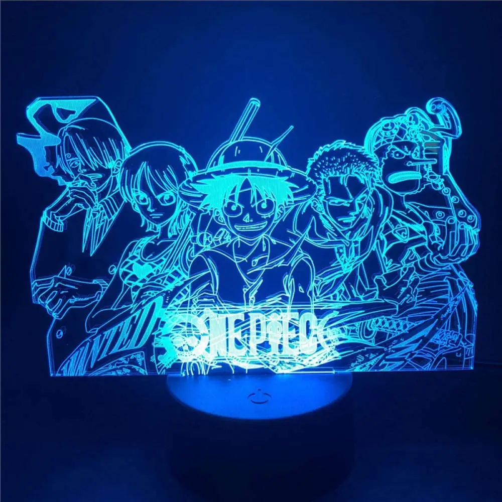 One Piece Luffy Nami Sanji Niki Chopper 3D led АНИМЕ лампа Ночники 7 цветове, променящи цвета, Лампара за Коледен подарък