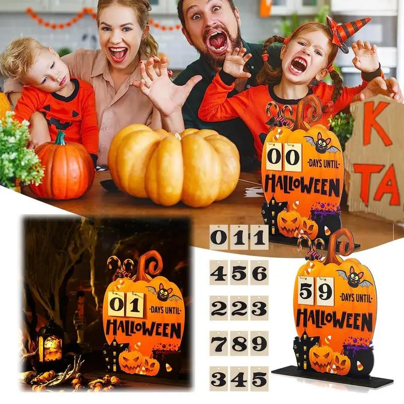 Адвент-календар на Хелоуин, Тиква, Wooden Тенис на блок, Календар, Декорация за дома в стаята, Календар за украса за Хелоуин