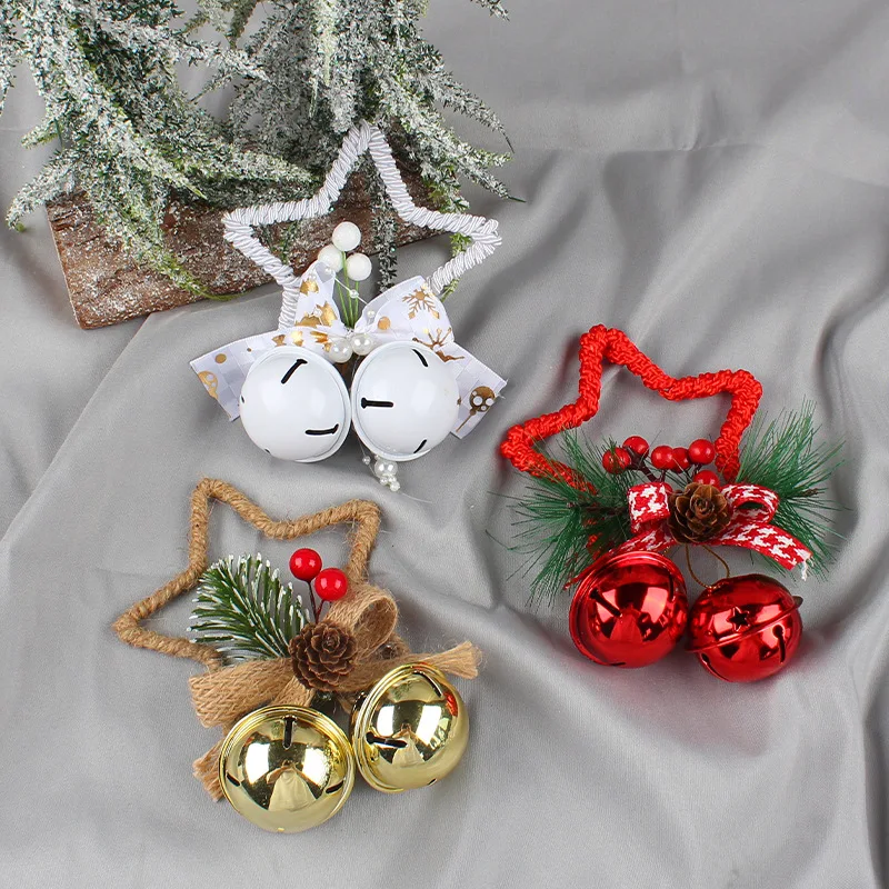 Висулка във формата на Коледните колокольчика с желязна боя за печене в Ретро стил, Висулка във формата на колокольчика на Коледното дървото, Петолъчна звезда, Коноп въже