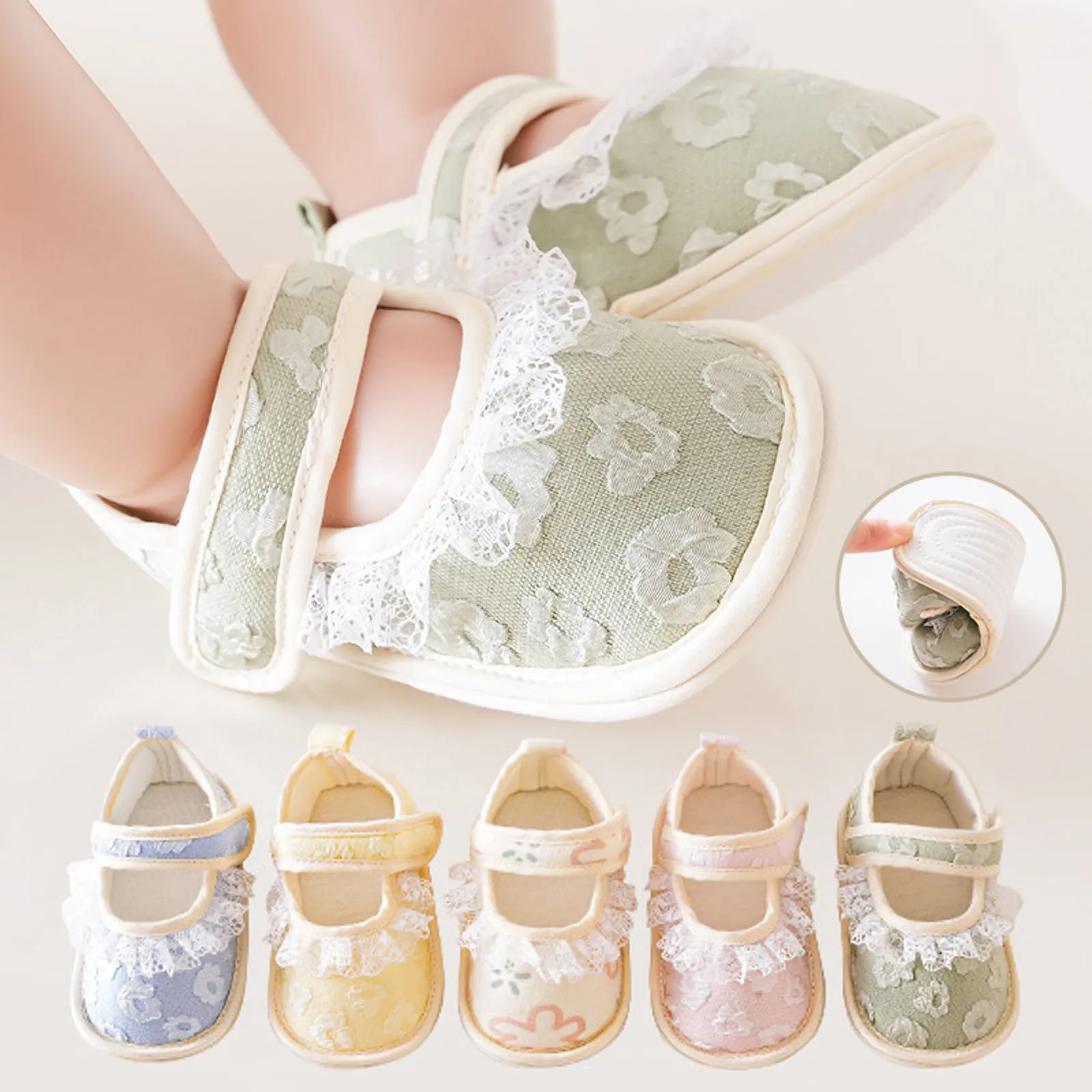 Детска Лейси обувки с бродерия За по-малките момчета и момичета; Обувки за деца с цветен модел; Дишаща мрежа нескользящая обувки на принцесата за новороденото; Първите проходилка