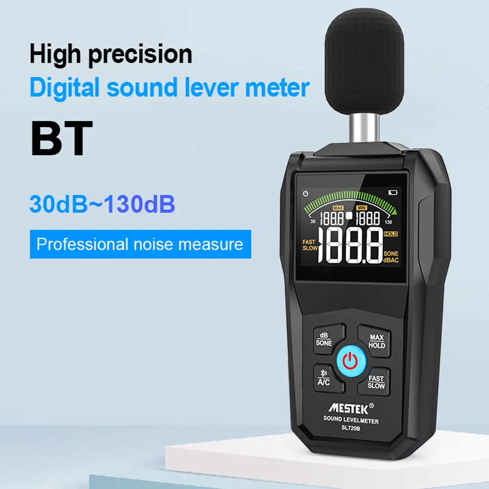 Дисплей шумомера MESTEK 30-130 db Цветен дисплей с подсветка Бърза Бавно честота на дискретизация Капацитивен микрофон Монитора на нивото на звука