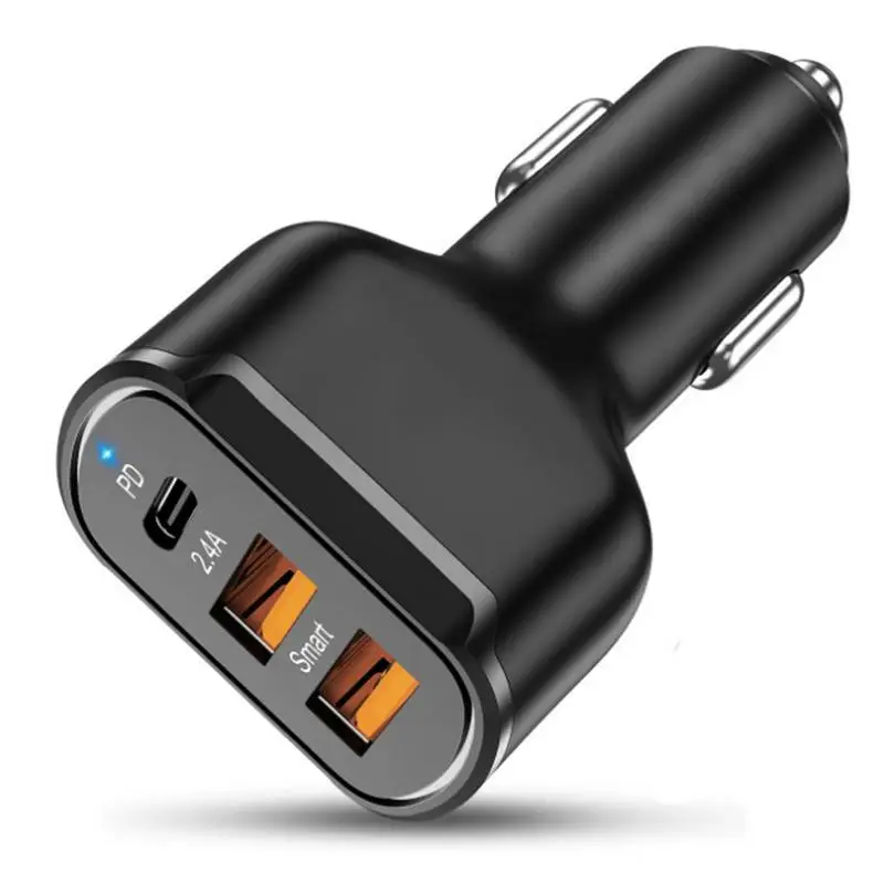 Зарядно за кола C USB адаптер за зарядно устройство PD, 3 Порта, зарядно за Кола Mini USB адаптер за кола за бързо зареждане с мощност 30 W, идеален за мобилни телефони с захранван от USB