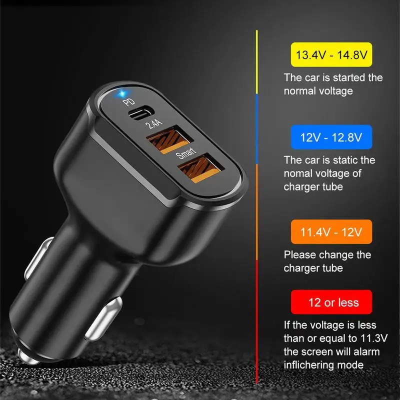 Зарядно за кола C USB адаптер за зарядно устройство PD, 3 Порта, зарядно за Кола Mini USB адаптер за кола за бързо зареждане с мощност 30 W, идеален за мобилни телефони с захранван от USB
