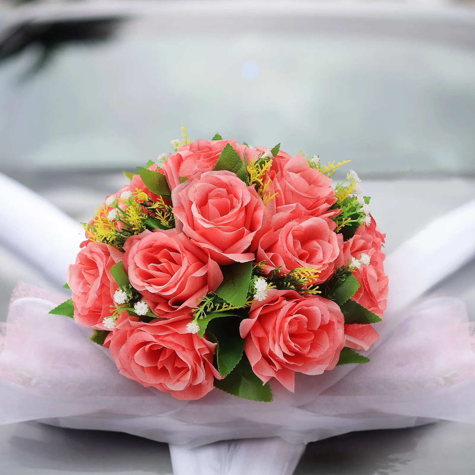 Сватбен букет на Булката и за Шаферките Рози от Копринени панделки, Изкуствени Цветя за булката Букет на Булката Сватбена Украса